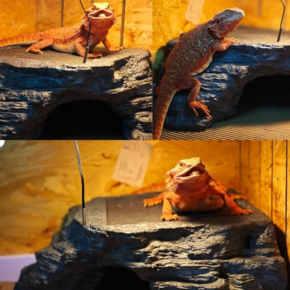 X-Large Bearded Dragon Basking Platform, Lizard, Snake or Reptile Hide with Heat Storage Slate Stone, 13x12x5 Inch Oversized Gecko Hide Cave - size: XL / 13x12x5 Inch