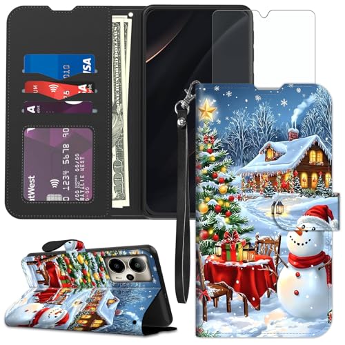 for Cricket Outlast 5G 2024 Wallet case with RFID Blocking Credit Card Holder Kickstand, Folio Flip PU Leather Shockproof Protective Cover for AT&T Motivate Pro 5G, Snowy Christmas - color: Snowy Christmas