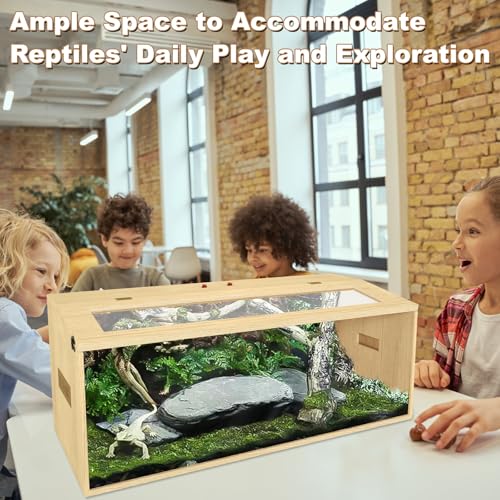 80 Gallon Reptile Terrarium, Large Snake Enclosure, Lizard and Leopard Gecko Tank With Openable Roof Door, Lockable Bearded Dragon Enclosure (Wooden, 48" L x 20" W x 20" H)