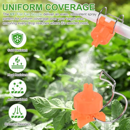 M METERXITY 3-Pack Flat Fan Spray Tips, 2.8mm Pore Plastic Spray Nozzle with Clip Adjustable Atomization Nozzle for 1-1/2" Hose, 0.48 Cubic Meters Per Hour [Orange, 65 Degree] - size: 2.8mm x 1-1/2"