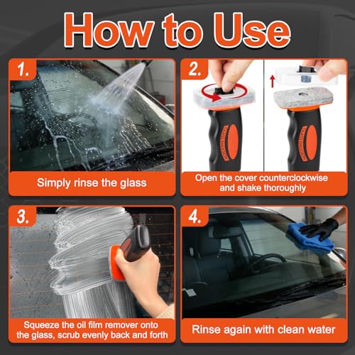 Glass Oil Film Remover for Car, 2026 Upgraded Automotive Oil Film Cleaning Brush, Hand-Held Glass Emulsion Cleaner for Car Windshield, Windows and Mirrors