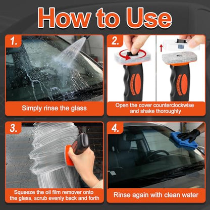Glass Oil Film Remover for Car, 2026 Upgraded Automotive Oil Film Cleaning Brush, Hand-Held Glass Emulsion Cleaner for Car Windshield, Windows and Mirrors
