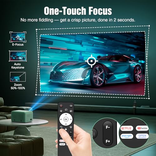 TMY 4K Projector with WiFi Bluetooth, Compatible with Netflix/Prime Video/YouTube, Outdoor Portable Home Theater Movie Projector, Smart Projector for Indoor Outdoor Movies, Gaming and Camping (Green)