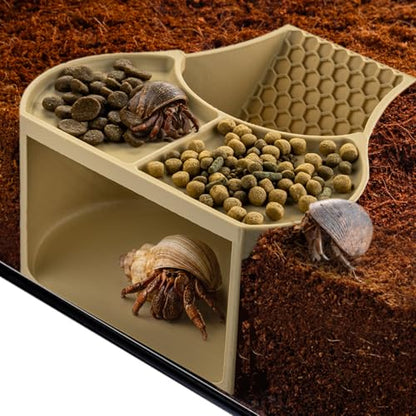 Hermit Crab Habitat Shelter with Dual Food Bowls, 2-in-1 Cave Shelter & Feeding Dish, Textured Climbing Ramp & Viewing Window, Hermit Crab Accessories for Habitat & Tank Setup (Sand) - color: Sand