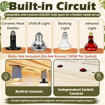Bearded Dragon Tank,Wooden Reptile Tank and Lizard Tank,Tempered Glass Large Bearded Dragon Enclosure with Built-in Lamp Fixture (24X16X16inch,24 Gallons) - color: Wooden Roof, size: 24X16X16inch,24 Gallons