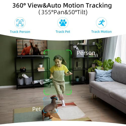 Rraycom 3Pack 4MP Indoor Baby & Pet Monitor Camera, 360° Auto Tracking, Cry & Sound Detection, Dual-Band 2.4G/5G WiFi, SD & Free Cloud Storage, Alexa & Google Home Compatible - size: 3Pack