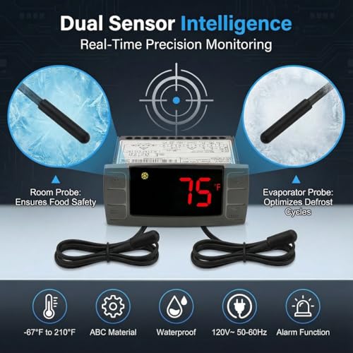 XR06CX-4N1F1 120V Temperature Controller Compatible with Dixell, 120V | 120V, XR06CX-4N1F1 replacement, dual NTC probes, for commercial refrigerators and freezers - style: XR06CX-4N1F1