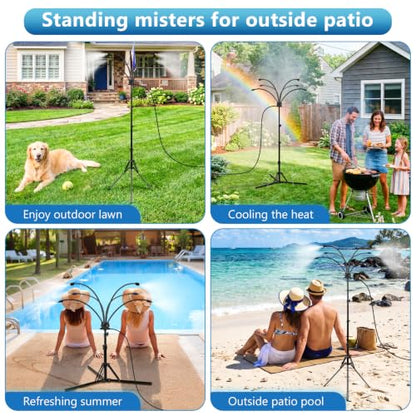 6-Nozzle Adjustable Standing Misters for Outside Patio - Stand Misting System for Cooling Outdoor Areas, Easy to Install & Maintain, Custom Coverage, Durable for Backyard Use.