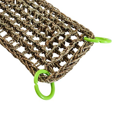 39 x 7 Inches Seagrass Mat, Natural Seagrass Woven Net, Bird Hammock Mat with Hooks, Cage Accessories, Climbing Rope Ladder Chew Toys for Cockatiel, Hamster, Guinea Pig, Rats, Parakeet - size: 39 x 7 Inches