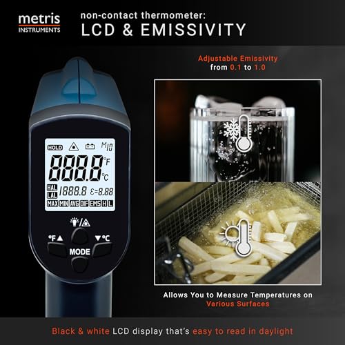 Digital Infrared Thermometer Gun for HVAC, Industrial, Automotive, MRO; -58 to 1382 F (-50 to 750 C) 24:1 D:S Ratio (at Approximately 24 Inches - Test 1 Inch Area), Model EC400L3+