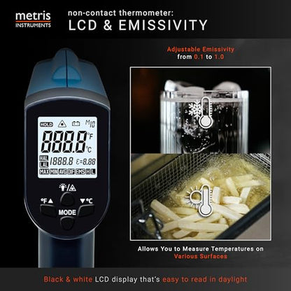 Digital Infrared Thermometer Gun for HVAC, Industrial, Automotive, MRO; -58 to 1382 F (-50 to 750 C) 24:1 D:S Ratio (at Approximately 24 Inches - Test 1 Inch Area), Model EC400L3+