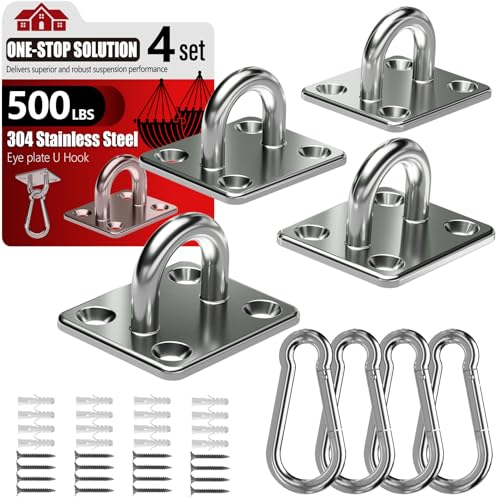 304 Stainless Steel Pad Eye Snap Hook, M5 Ceiling Hook 500Lb,8Pcs | Hanging Kit with Screws for Hammock Chair Swing, Yoga Gym Equipment, Sun Shade Sail, Plant Hangers & Marine Boat Hardware - size: 2 Inch, style: Square
