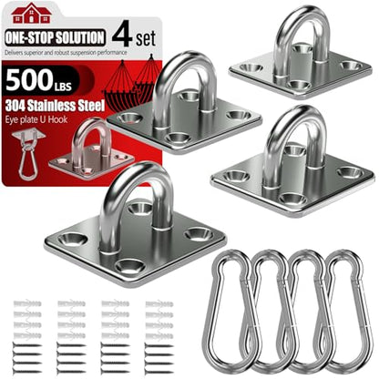 304 Stainless Steel Pad Eye Snap Hook, M5 Ceiling Hook 500Lb,8Pcs | Hanging Kit with Screws for Hammock Chair Swing, Yoga Gym Equipment, Sun Shade Sail, Plant Hangers & Marine Boat Hardware - size: 2 Inch, style: Square