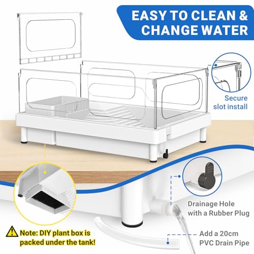 GOZILLA Small Turtle Tank Kit(Tank+Lamp), Acrylic Turtle Starter Kit, Reptile Habitat and Terrarium with Multi-Functional Areas for Small Reptiles. (White+Lamp)