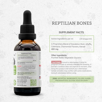 Reptilian Bones | Natural Herbal Dietary Pet Supplement for Reptiles | Support Healthy Bones | Alcohol-Free Extract, Dandelion Root, Alfalfa, Calendula, Chamomile, Fennel 2 oz