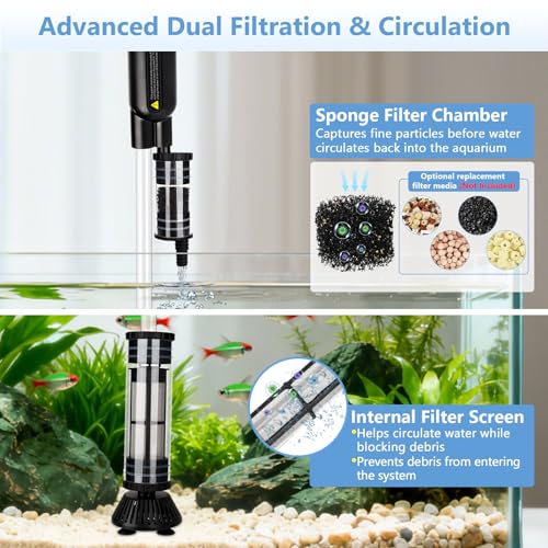 AQQA Upgraded DC 18W Electric Aquarium Vacuum Gravel Cleaner | Anti-Clog Pre-Filter Design, 7-in-1 Multifunctional, Dirt Removal, Water Change, Sand Washing, Turtle Shower