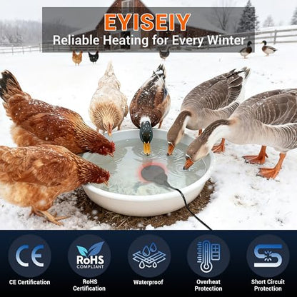 Chicken Water Heater for Winter with Immersion Design, Bird Bath & Livestock De-Icer, Fish Tank and Water Trough Heater with Automatic Thermostat — Prevents Freezing for Poultry, Turtle & Koi Pond