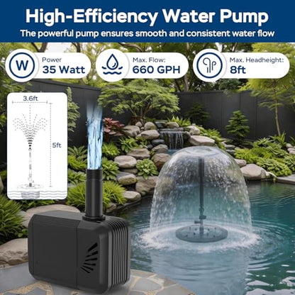 Floating Pond Fountain Pump with Lights | Remote Control RGB LED | 660GPH Pond Fountain Aerator | Floating Fountain with 3 Spray Patterns | for Ponds, Pool, Water Garden - size: For Ponds up to 6000 Gallon