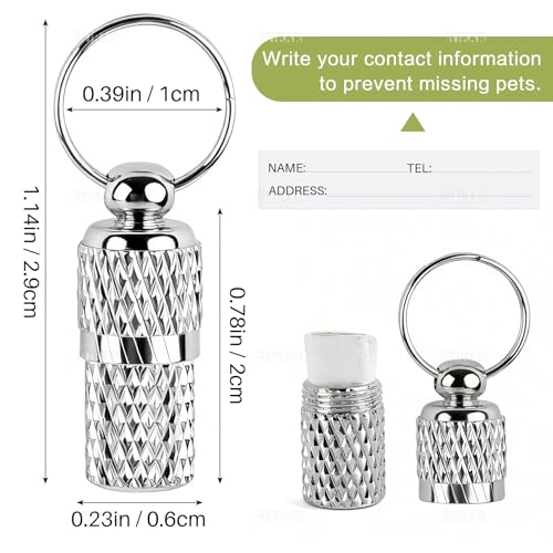 AUEAR, 10 Pack Pet ID Tags Name Address Cell Phone Number Stainless Steel Personalized Dog Cat Small Animal Barrel Tube Anti-Lost