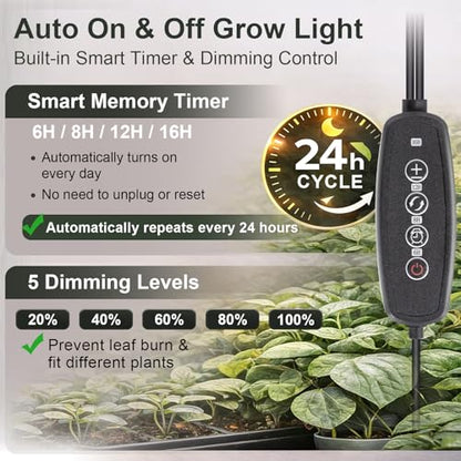 LBW Dual Head Grow Light with Stand for Indoor Plants, Full Spectrum Grow Light for Tall Plants, Adjustable Height up to 68", Auto Cycle Timer 6/8/12/16H, 5-Level Dimmable, 3 Lighting Modes, Black - size: 2 Head 6.3" Black