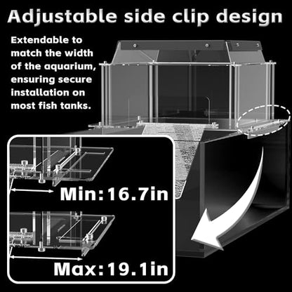 Turtle Basking Platform & Dock Fits 16.7-19.1 Inch Wide Aquariums, Clear Acrylic Turtle Topper Basking Platform with Metal Mesh Top, Anti-Slip Reptile Ramp Sunbathing Dock