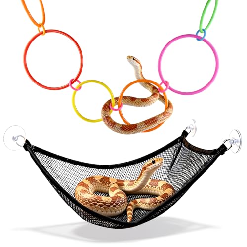 6-Ring Snake Climbing & Basking Hanging Hammock with Lounger Bed - Reptile Habitat Enrichment Accessories for Snake Ball Python Tank, Lizard, Gecko Tank Decor - size: Large