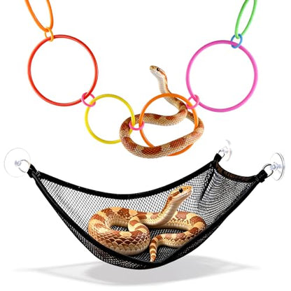 6-Ring Snake Climbing & Basking Hanging Hammock with Lounger Bed - Reptile Habitat Enrichment Accessories for Snake Ball Python Tank, Lizard, Gecko Tank Decor - size: Large