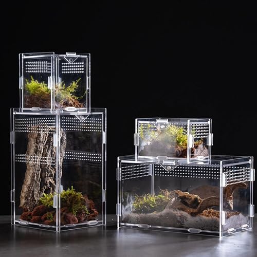 Pet Terrarium Acrylic Reptiles Cage House with Airflows Holes Front Opening Enclosure for Watching Simple Pet Observation Habitat Box - size: 10X10X10 vertical