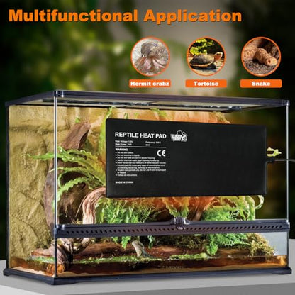 LUCKY HERP Reptile Heating Pad 24W 8X18 Inch with Thermostat, Under Tank Heater Terrarium Warmer Heat Pad and Digital Thermostat Controller for Hermit Crab, Turtles Lizards, Reptile