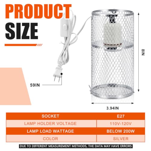 1 Pcs Reptile Heat Lamp Guard with 150W Ceramic Heat Emitter Basking Anti Scald Heating Lamp Holder Mesh Cage Reptile Protection Lampshade for Lizard Snake Without Bulb (4 Inch,White,Silver) - color: White, Silver
