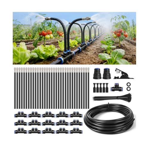 50-FT 1/2-inch Tubing High-Flow Adjustable Irrigation System for the Garden | with 30 Nozzles, Dual-Side Watering Kit For Garden, Yard,Lawn,Raised Beds, Greenhouses & Efficient Plant360° Irrigation - size: 50Ft