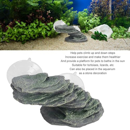 Tortoise Climbing Platform, Tortoise Resin Dock Resting Rock Reptile Habitat Ornament Floating Ledge Aquarium Decoration with Suction Cup for Lizard