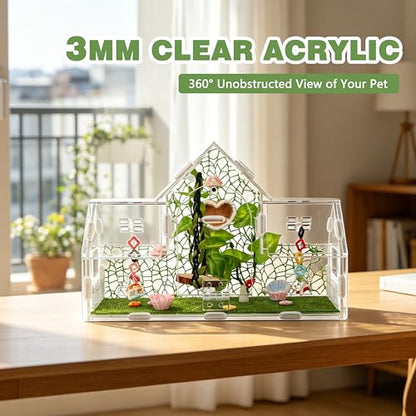 20-Piece Jumping Spider Enclosure Kit, Acrylic Terrarium with 360° View & Magnetic Doors, Complete Accessories Set for Tarantula, Mantis, Small Reptiles, 11.8" L x 4.5" W x 8" H - color: Green