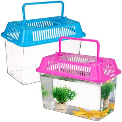 UPKOCH 4-Pack Critter Keeper Small Fish Tank, Portable Plastic Reptile Terrarium Bug Cage with Lid, Mini Travel Transport Container for Turtle Tarantula Hermit Crab
