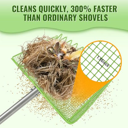 2-in-1 Chicken Coop Scooper: Extra Large 12” Poop Scooper & Rake with Adjustable Handle (37”-65”) | Heavy-Duty Metal Shovel for Quick Pet Waste, Rabbit, Guinea, Barn Cleaning | US Patent Pending,Green - color: Green