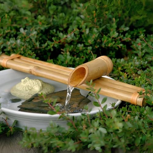 18" Three-Arm Zen Bamboo Fountain Kit with Pump – Large Split-Resistant Bamboo Water Feature for Bowls, Basins, Ponds & Backyard Gardens (Container Not Included)