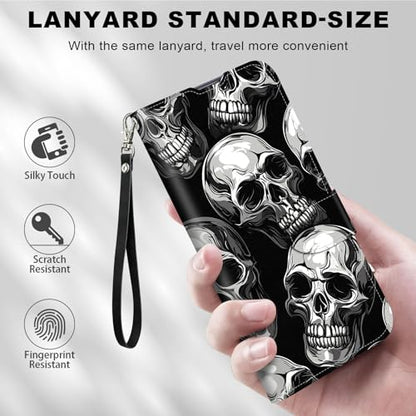 for Cricket Outlast 5G 2024 Wallet case with RFID Blocking Credit Card Holder Kickstand, Folio Flip PU Leather Shockproof Protective Cover for AT&T Motivate Pro 5G, Pattern of Skulls - color: Pattern Of Skulls