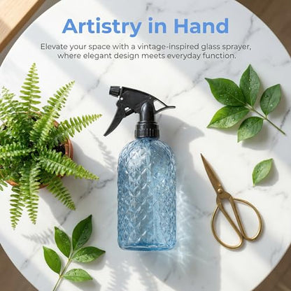 Glass Plant Mister Spray Bottle, 12oz Refillable Handheld Watering Can with Adjustable Nozzle, Fine Mist and Stream for Garden Flowers and Home Cleaning