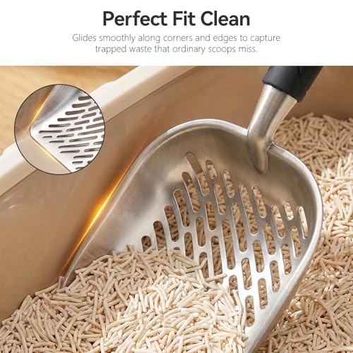 Cat Litter Scoop, Kitty Metal Scooper with Long Handle | Heavy Duty Aluminum Deep Sifter, Rustproof Durable Kitten Poop Shovel for Travel & Small Litter Box - color: Black, size: Medium