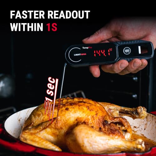 TempPro TempSwift 1 Sec Instant Read Meat Thermometer Digital | Kitchen Food Thermometer with 180° Rotating Display, IP67 Waterproof Cooking Thermometers for Deep Fry Smoker Grill BBQ - color: Black