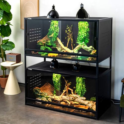 PVC Reptile Enclosure 48"x24"x24" Space Efficient Reptile Terrarium 120 Gallon Large Tank for Bearded Dragon Lizard Snake, Wide Breeding Vivarium Area with Sliding Glass Doors Combination Lock - size: Two 48x24x24''-120 Gallon with Kit