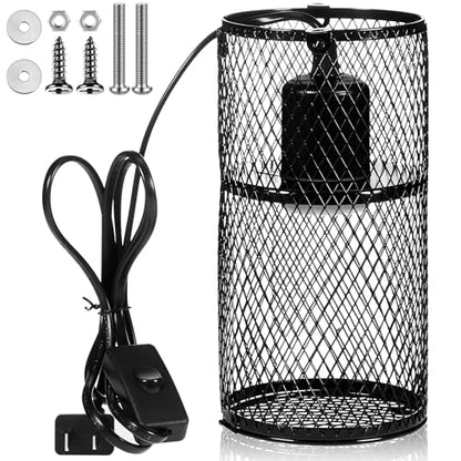 1 Pcs Reptile Heat Lamp Guard with 150W Ceramic Heat Emitter Basking Anti Scald Heating Lamp Holder Mesh Cage Reptile Protection Lampshades for Lizard Snake Chick, Bulb Not Included (Black) - color: Black