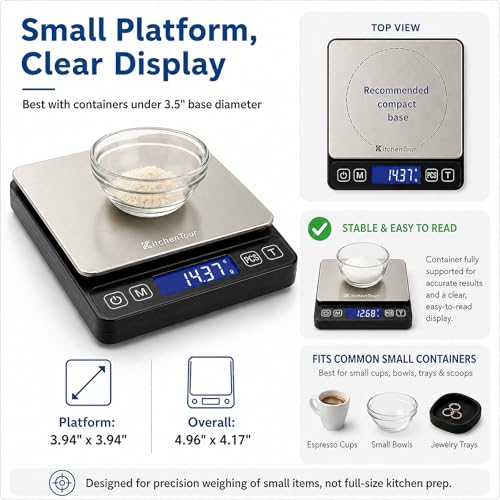 KitchenTour Mini Gram Scale for Coffee, Jewelry and Small Items, 500g x 0.01g Digital Pocket Scale with Tare, 6 Units, Back-Lit LCD, 2 Trays, Black - color: Black, size: 500g / 0.01g