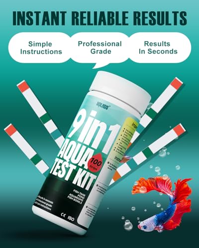 Aquarium Test Strips - 9-in-1 Aquarium Water Test Kit: Fish Tank Testing Kit for Freshwater, Saltwater, Pond, 100 Strips, Fast & Accurate pH, Hardness, & More, Lead Water Test Kit
