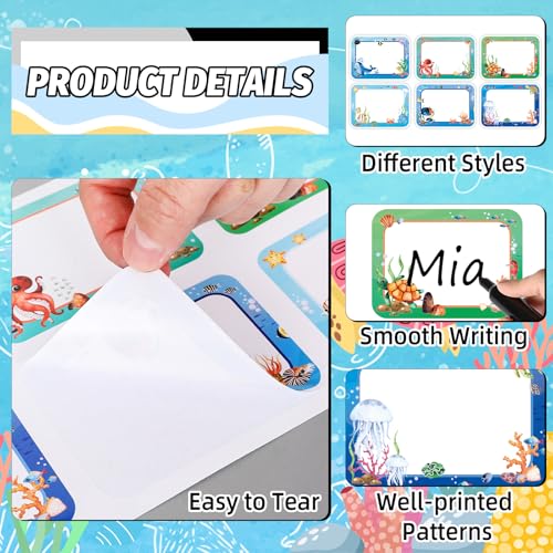 JarThenaAMCS 180 Pcs Ocean Animal Name Tag Stickers Under the Sea Nameplates Cartoon Marine Fish Self-Adhesive Label Decals for Back to School Students Teacher Desk Classroom - style: Ocean Sea