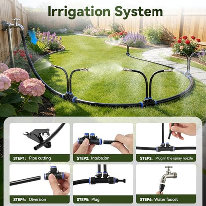 75-FT 1/2-inch Tubing High-Flow Adjustable Irrigation System for the Garden | with 40 Nozzles, Dual-Side Watering Kit For Garden, Yard,Lawn,Raised Beds, Greenhouses & Efficient Plant360° Irrigation - size: 75Ft