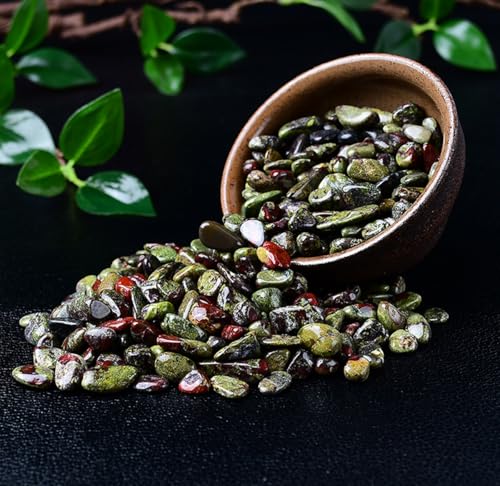 Erliway 7-9mm Dragon Bloodstone Healing Crystal Chips for Crafts, 100g | Natural Crushed Crystal Stones Tumbled Chips for Vase Filler Aquarium Gravel, Meditation Chakra Balancing, Candle DIY Making - color: Dragon Bloodstone
