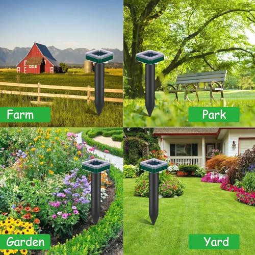 Tirgo Mole Repellent Solar Powered 8 Pcs Snake Repeller for Yard Ultrasonic | Outdoor Gopher Rodent Groundhog Vole Skunk Animal Deterrent Spike, Waterproof Stakes for Lawns, Vegetable Garden, Pet Safe