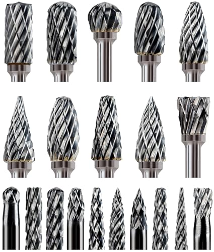 20 Pcs Carbide Burr Bits 1/8" Shank Compatible with Dremel Milwaukee Metal Grinding Wood Stone Steel Carving Cutting Engraving Grinder Kit Attachment Rotary Tool Accessories Set Harder Than Diamond