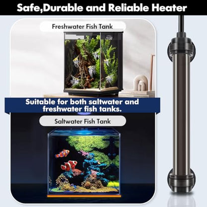 Orlushy Submersible Aquarium Heater, Fish Tank Heater with Free Thermometer for Freshwater and Saltwater Tank - size: R25